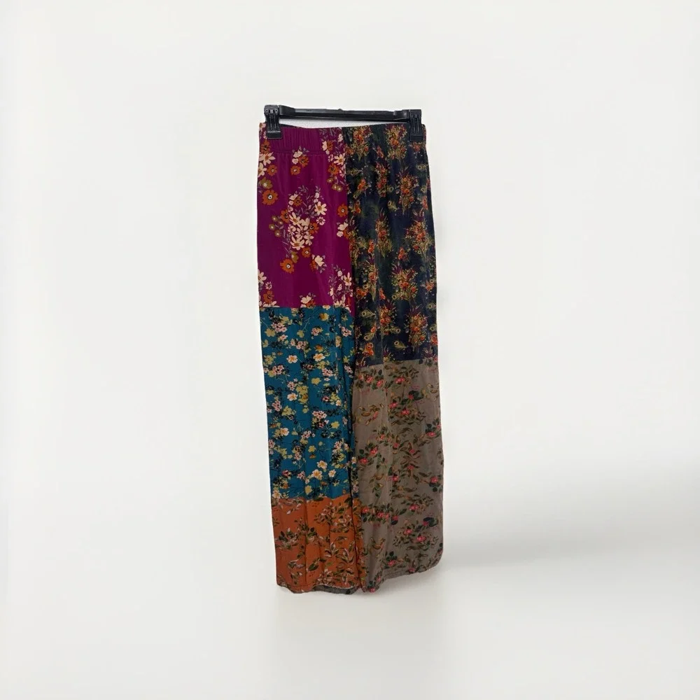 Natural Life Mixed Print Floral Patchwork Wide Leg Pants Womens Small Bohemian
